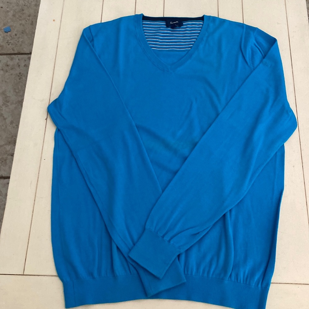 Faconnable v neck sweater in size L. Aqua blue.